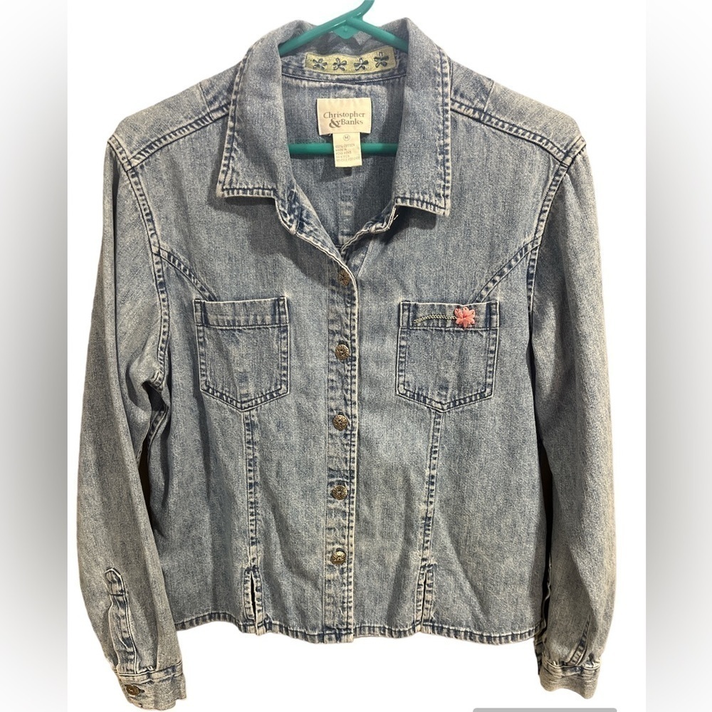 Vintage 90’s Embroidered Pink‎ Floral 
 Denim Jacket Medium Cottagecore Coquette